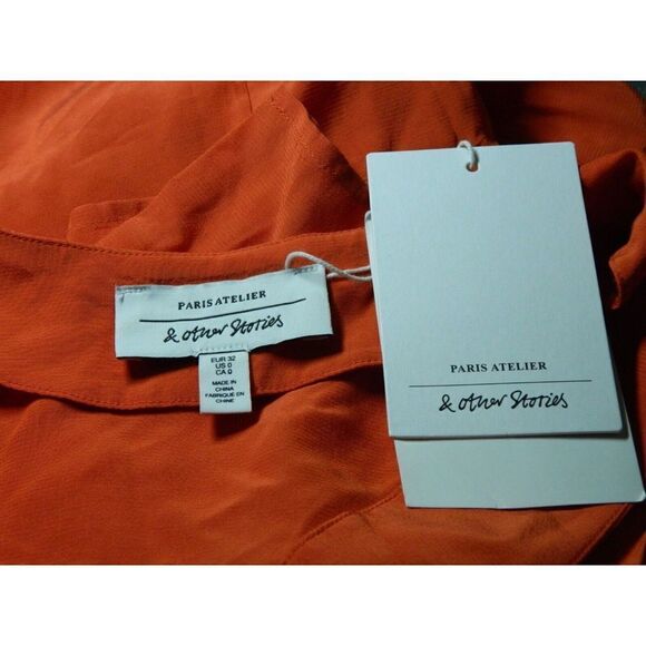 & Other Stories Dress Women's Size 0 Orange V Neck Midi Dress - Picture 13 of 14